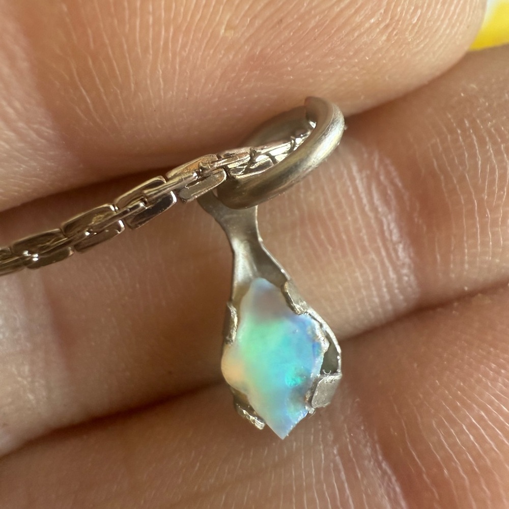 Opal Teardrop Pendant Necklace - Iridescent Blue-Green - Unbranded